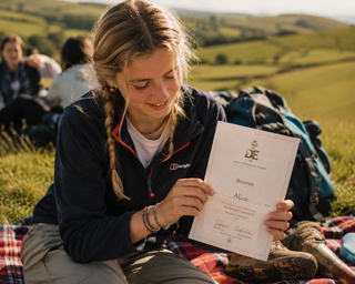 A girl getting her DofE certificate